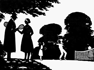 Silhouette of people playing tennis
