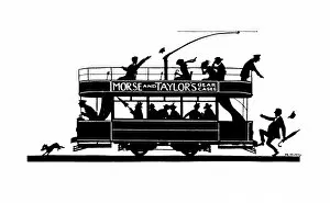 Silhouette of people on a tram