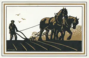 Ploughing Prints: Silhouette of ploughing scene