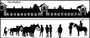 Saddle Collection: Silhouette of polo stables, horses and players