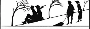 Hill Side Collection: Silhouette of a sledding scene