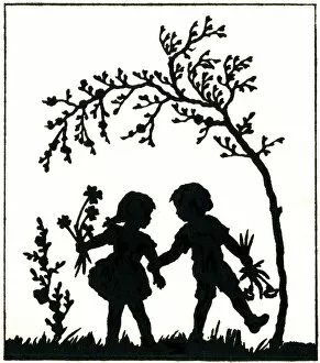 Valentines Collection: Silhouette of two small children