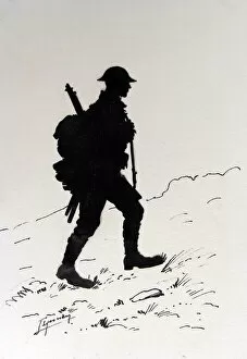 Silhouette of a Tommy in marching order, WW1