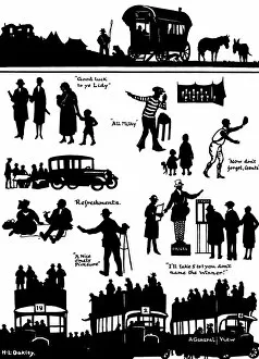 Silhouettes of various Derby Day scenes