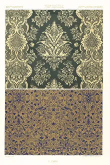 Racinet Prints: Silk design and stamped design, 17th century