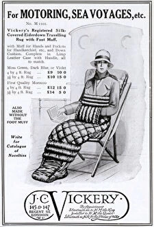 Adverts Gallery: Silk eiderdown travelling rug with foot muff, 1928