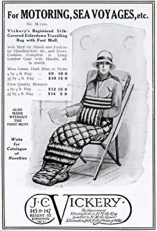 Adverts Gallery: Silk eiderdown travelling rug with foot muff, 1928