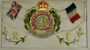 Images Dated 23rd July 2008: Silk embroidered badge of the Royal Engineers on card
