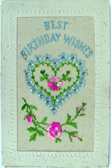 Images Dated 1st May 2012: Silk postcard embroidered Best Birthday Wishes