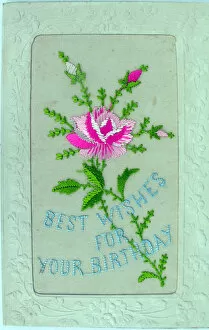 Images Dated 1st May 2012: Silk postcard embroidered Best Wishes for Your Birthday