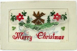 Images Dated 1st May 2012: Silk postcard embroidered Merry Christmas - WWI era