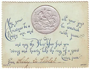 Silver crown with comic verse on a Christmas card