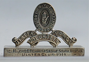 Images Dated 2nd September 2009: Silver Menu holder - Ulster Volunteer Force badge
