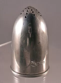 Images Dated 25th January 2012: Silver pepper pot in the shape of a heavy Howitzer shell