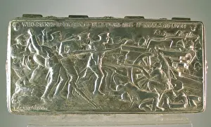 Cannon Prints: Silver plated cigarette box with battle scene, WW1