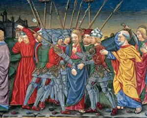 Simon Peter (Saint Peter) defends Jesus with a sword and hit