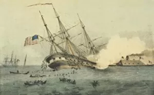 Merrimac Gallery: The sinking of the Cumberland by the iron clad Merrimac, off