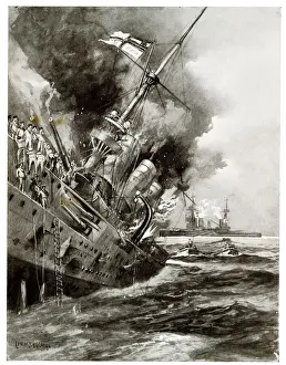 Sinking Prints: Sinking of the German battleship Scharnhorst, WW1