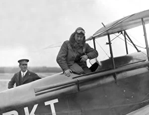Peter Butt Transport Collection: Sir Alan Cobham with his de Havilland DH. 60 Moth biplane