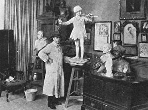 Images Dated 12th April 2012: Sir George Frampton in studio with Peter Pan statue