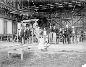 Sir Hiram Maxim and visitors at his shed at Baldwyns Park
