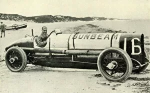 Sunbeam Collection: Sir Malcolm Campbell in Sunbeam on Saltburn Sands