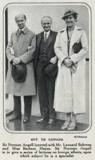 Images Dated 12th May 2020: Sir Norman Angell and Leonard Behrens with Miss Barbara Hayes on board ship en route to