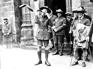 Founder Collection: Sir Robert Baden-Powell playing the Kudu Horn, Birkenhead, 1