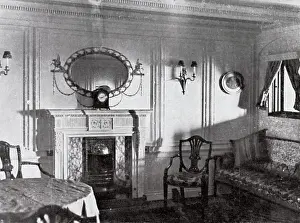 Sitting room from the Titanic.This type of sitting room attached to an Empire-style parlor suite bedroom which was the most expensive accommodation on the ship. Date: 1912