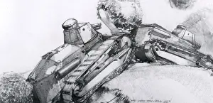 Townsend Prints: Two Six-Ton Tanks Climbing a Hill, H Townsend, WW1