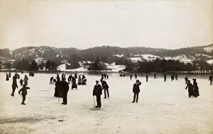 Cold Gallery: Skaters on Lake Coniston, Lake District, Cumbria
