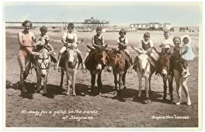 Gallop Collection: Skegness, Lincolnshire: six children on donkeys, ready for a gallop on the sands Date: 1937