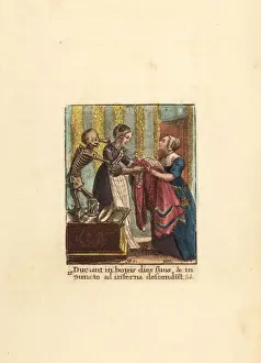 Wenceslaus Prints: Skeleton of Death adorning a Countess with