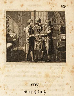 Decision Prints: The skeleton of Death with the author and artist, 18th century