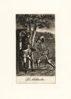 Lavenburg Calendar Prints: The skeleton of Death comes for a guard