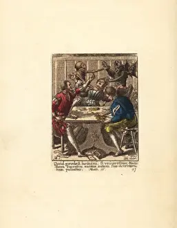 Gamblers Prints: The Skeleton of Death and the Devil fight over a Gambler