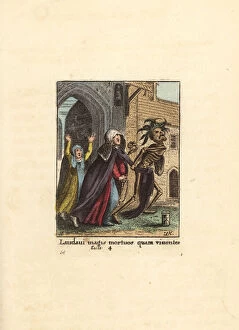 Skeleton of Death dragging away an Abbess