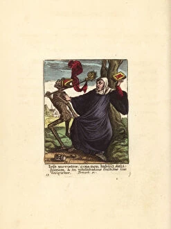 Wenceslaus Collection: Skeleton of Death dragging away an Abbot by his robes