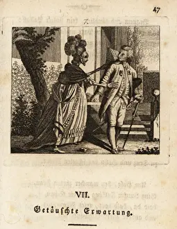 Freund Hans Prints: The skeleton of Death in a dress embraces a libertine, 18th cent