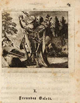 Beggar Prints: The skeleton of Death embraces a poor man, 18th century