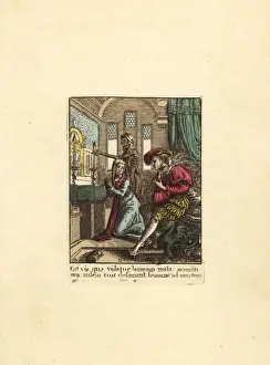Rosary Prints: Skeleton of Death extinguishing candles before a Canoness