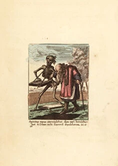 Wenceslaus Collection: Skeleton of Death leading an Old Man to his grave
