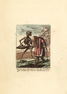 Psaltery Gallery: Skeleton of Death leading an Old Man to his grave