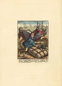 Wenceslaus Prints: Skeleton of Death pulling the hair of a Merchant