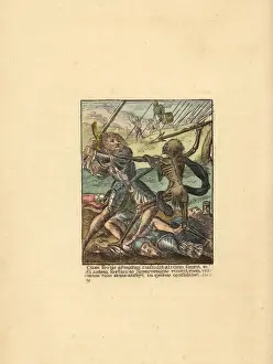 Hans Prints: Skeleton of Death about to spear a Swiss soldier