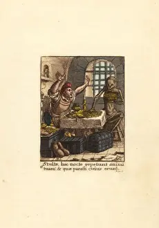 Coins Prints: Skeleton of Death stealing gold from a Miser