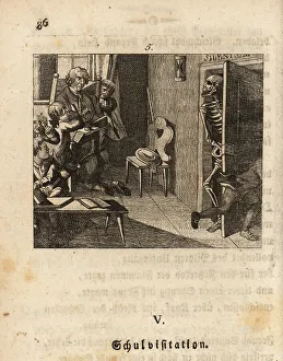 The skeleton of Death visits a boys school, 18th century
