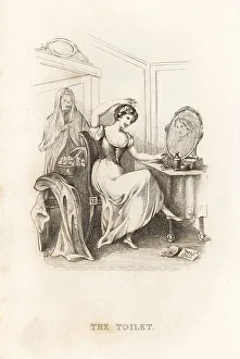 Invitation Prints: The skeleton of Death and a woman at her toilette