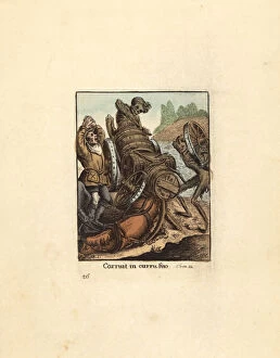 Dray Collection: Two skeletons of Death interrupt a Waggoner on the road
