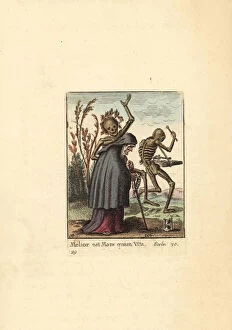 Wenceslaus Collection: Two Skeletons of Death lead an Old Woman to her fate